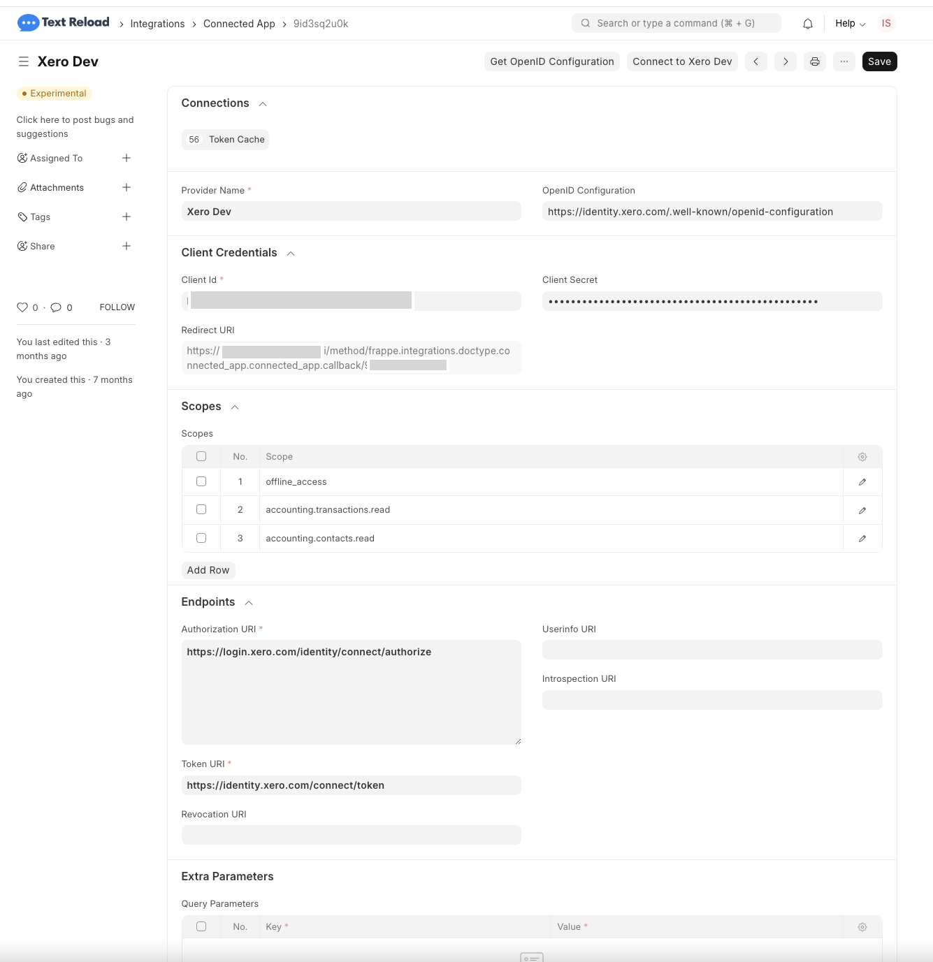 An example connected app used in Text Reload