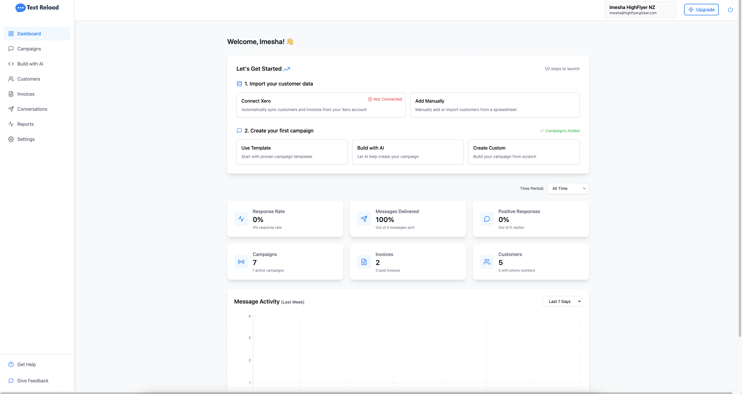 Text Reload Dashboard
