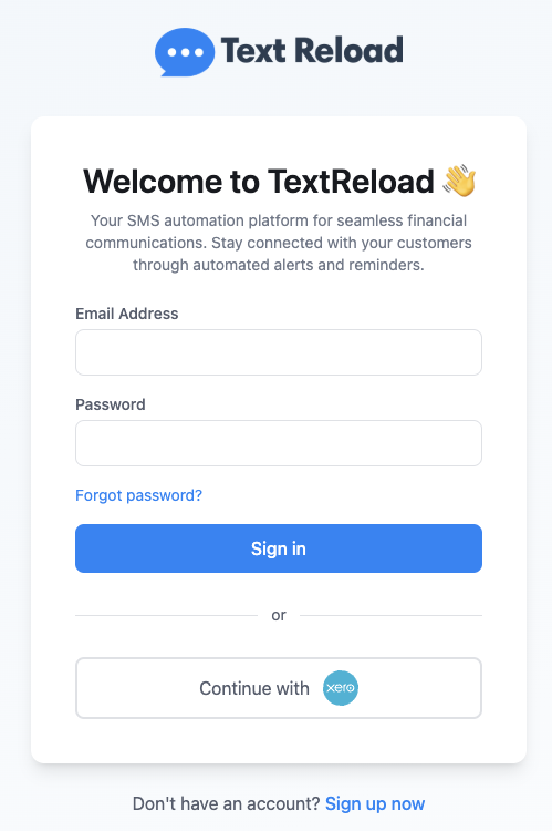 Continue with Xero on Text Reload