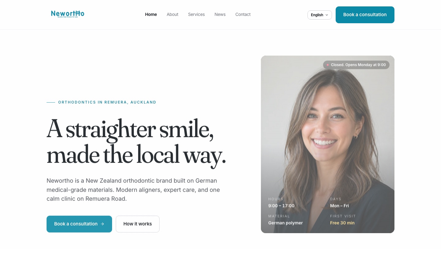 Newortho orthodontic clinic website screenshot