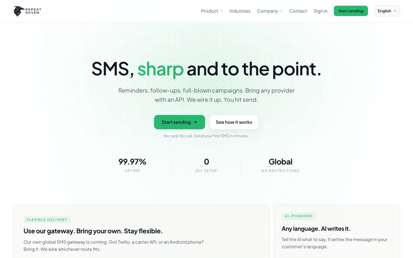 Repeat Raven SMS platform website screenshot