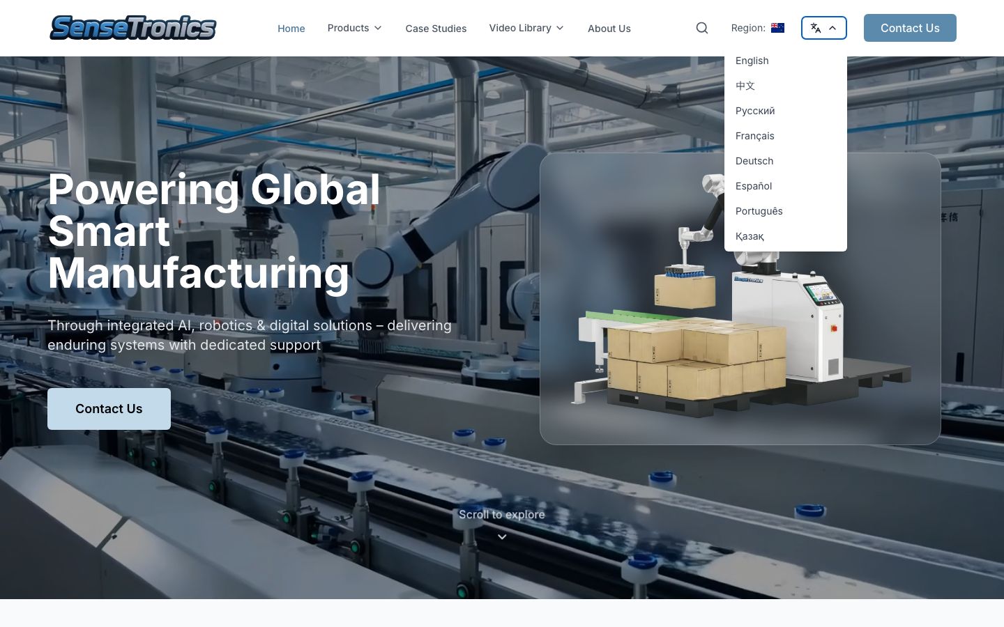 SenseTronics industrial robotics website screenshot - 中文